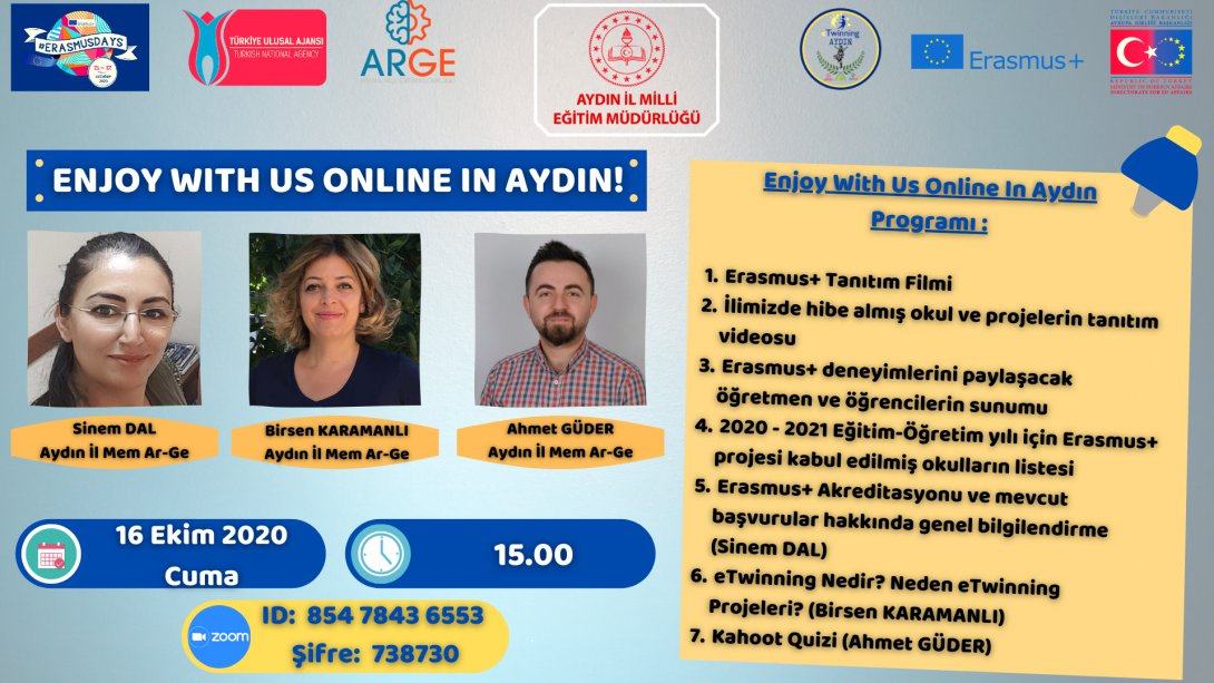 'Enjoy With Us Online In Aydın' Erasmus Days 2020 Çevrimiçi Etkinliği